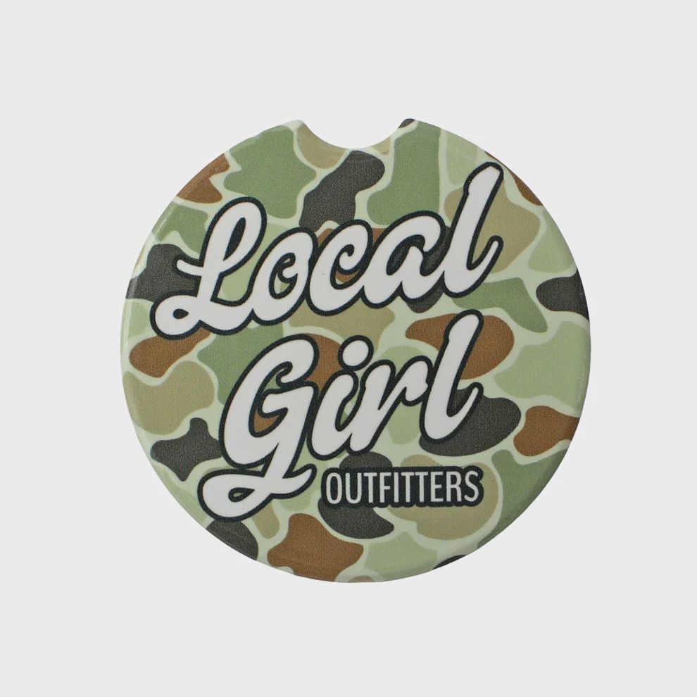 Stacked Cursive Charm Car Coaster - Forest Camo Flora