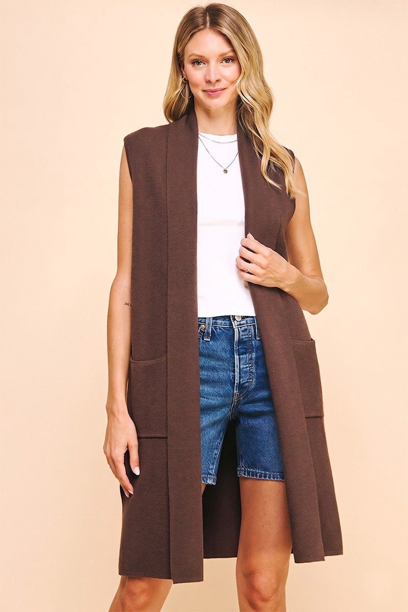 Clarity Sleeveless Cardigan - Espresso
