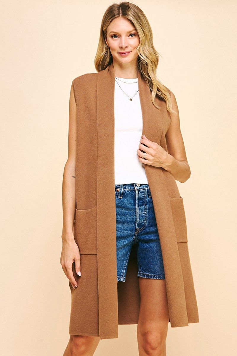Clarity Sleeveless Cardigan - Camel