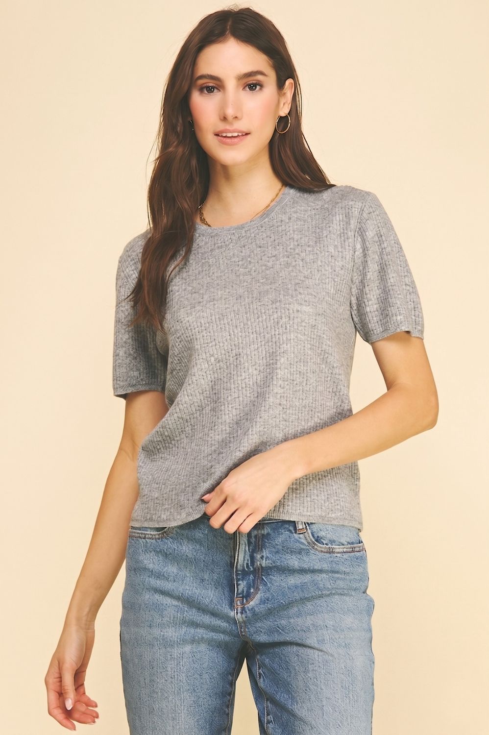 Something New Ribbed Sweater - Heather Grey