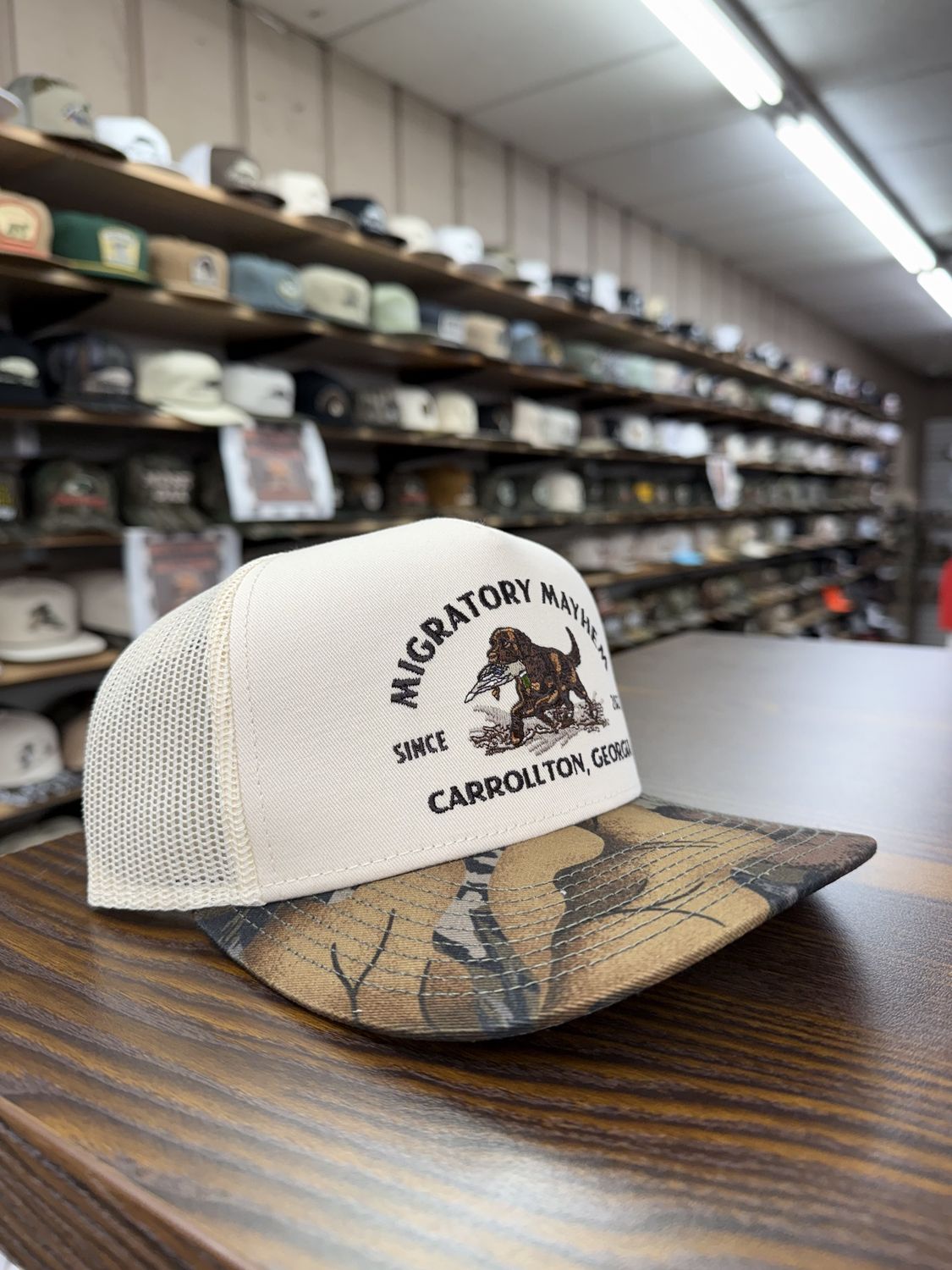 Chocolate Lab &amp; Mallard Trucker Hat - Mossy Oak Fall Foilage
