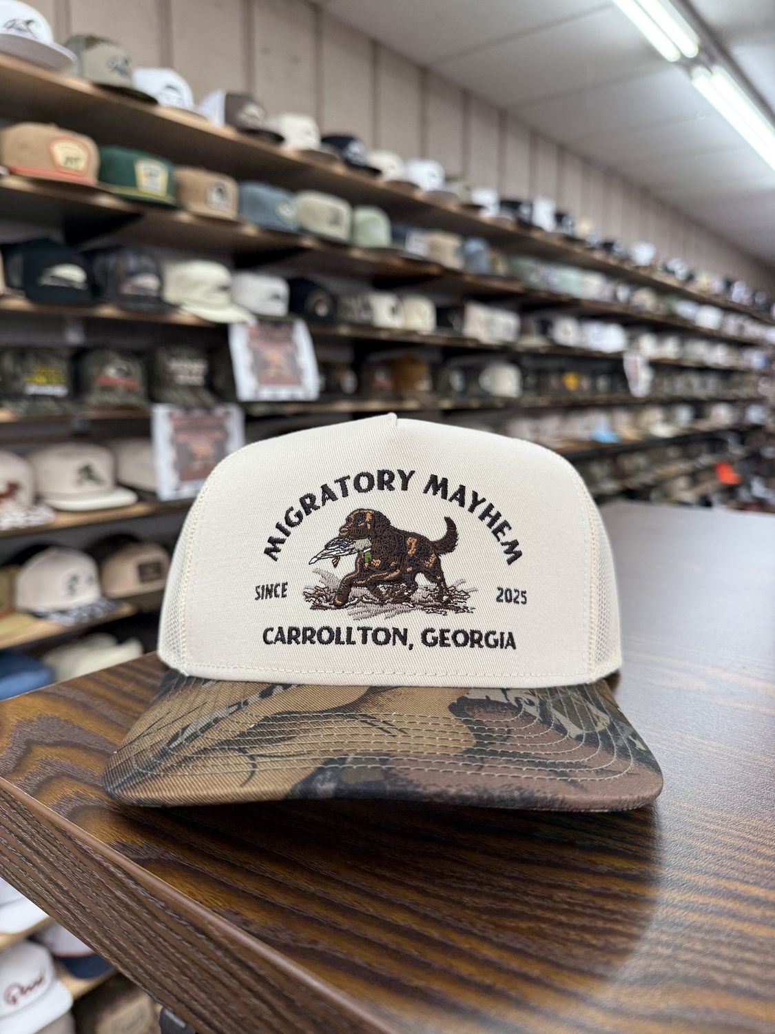 Chocolate Lab &amp; Mallard Trucker Hat - Mossy Oak Fall Foilage