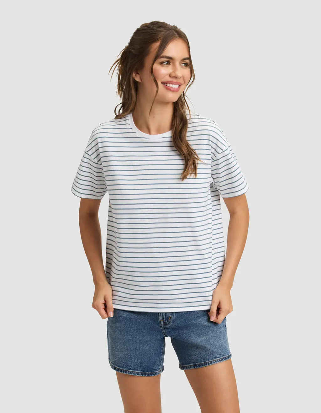 Women's All Day Tee - White/ Oceanside Stripe