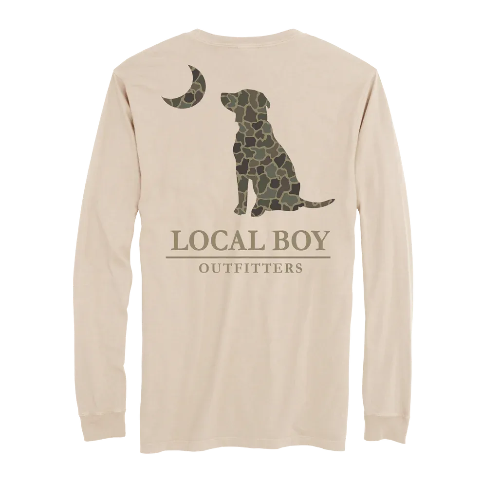 Youth Brush Camo Dog &amp; Moon Long Sleeve T-Shirt - Latte