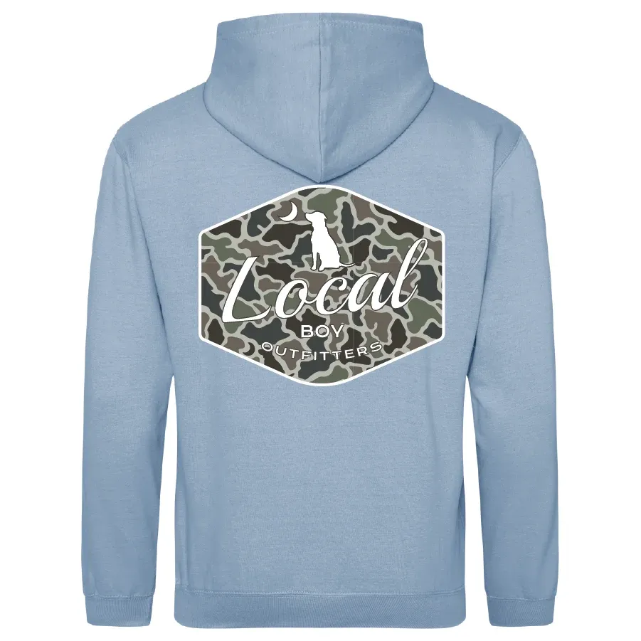 Toddler Brushwood Hoodie - Dog and Moon Camo Badge - Sky Blue