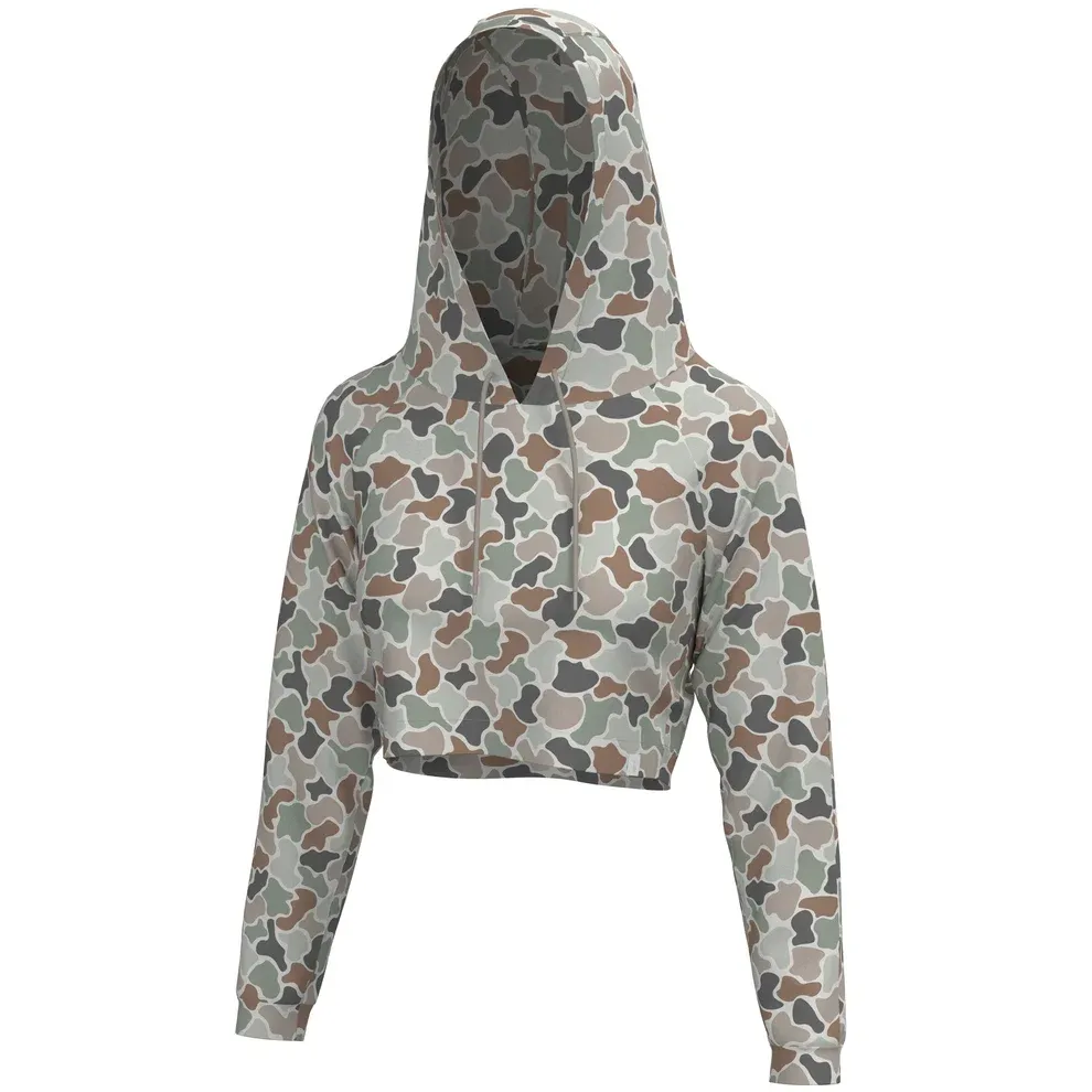 Velvet Fleece Cropped Hoodie - Forest Camo Flora