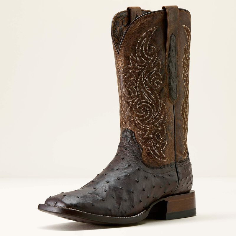 Classic Cash Wide Square Toe Western Boot - Cigar Full Quill Ostrich