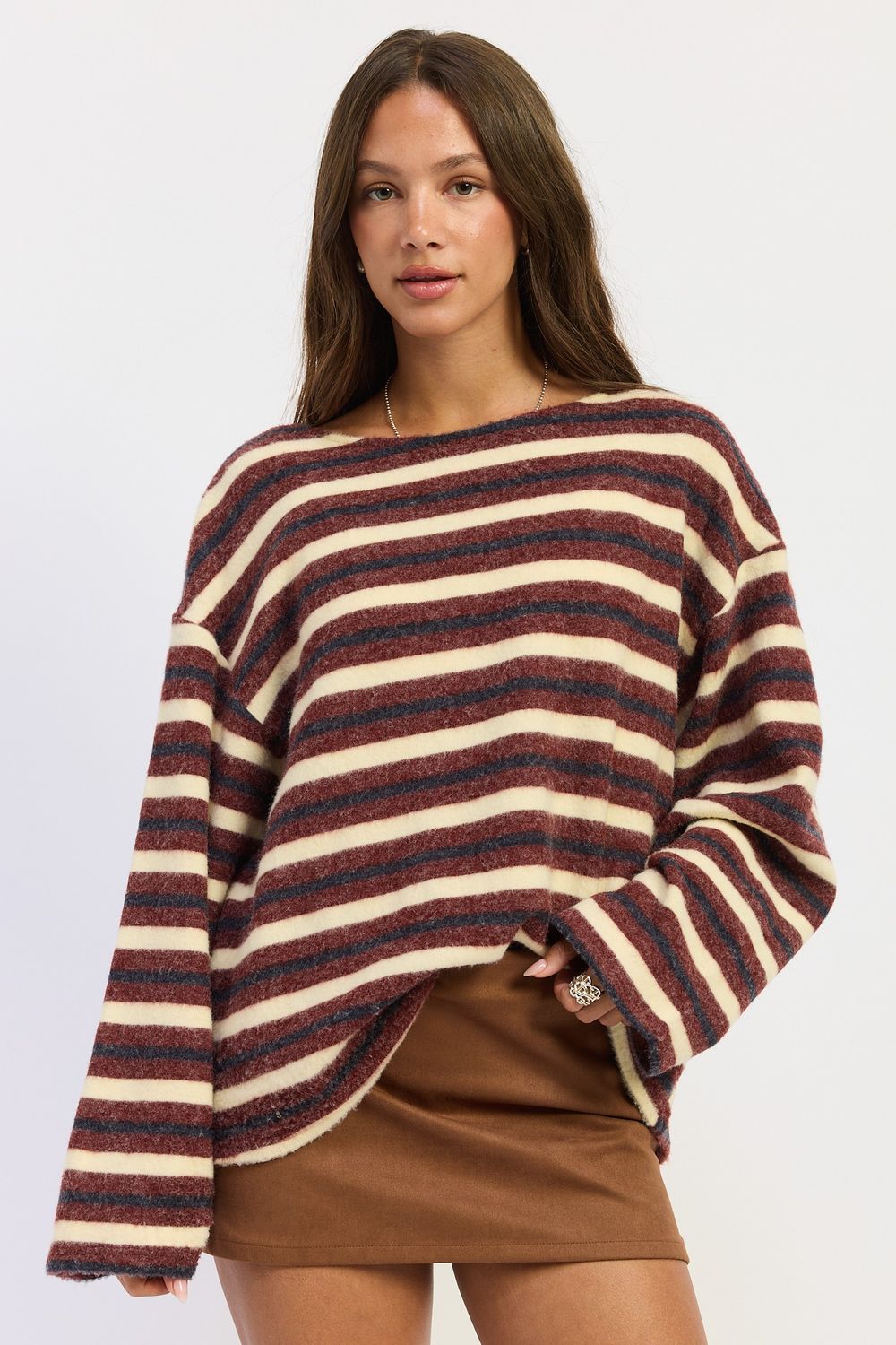 Carried Away Striped Sweater - Burgundy Navy