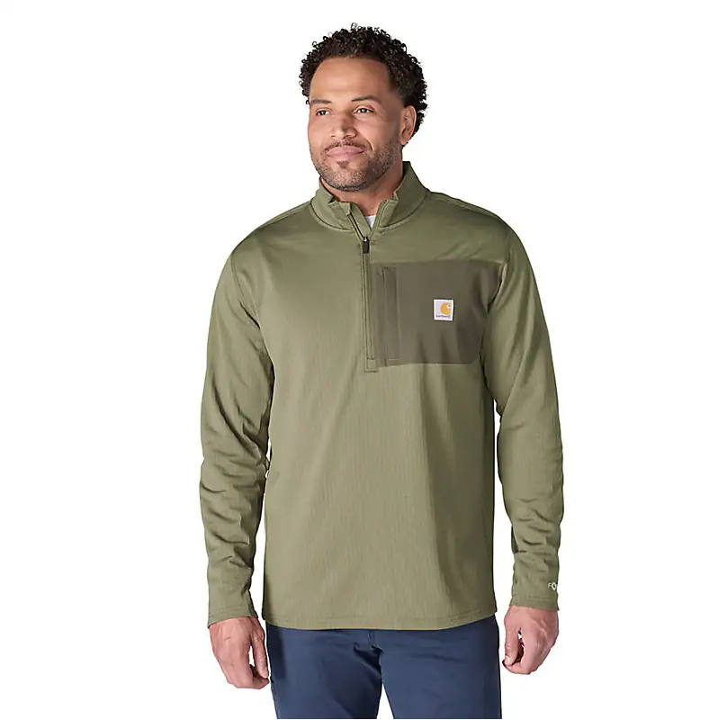 Force Ironwood Relaxed Fit Mock Neck Half-Zip Fleece-Lined Shirt - Dusty Olive