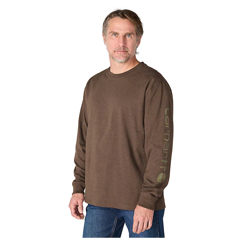 Dearborn Loose Long Sleeve Logo Sleeve Graphic T-Shirt - Dark Clove Heather