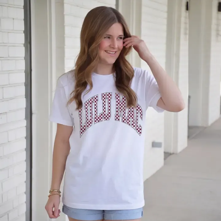 Lulu Mac Team Short Sleeve T-Shirts - Maroon/White Checkered