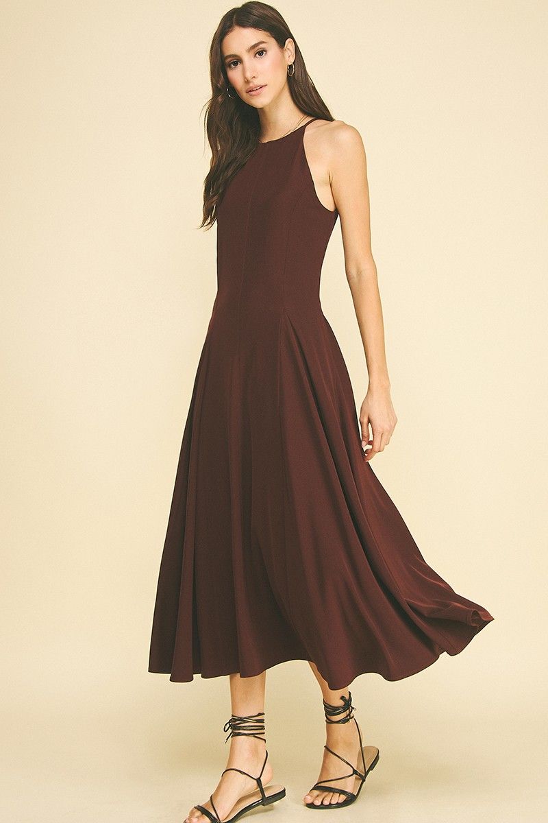 Autumn Whisper Maxi Dress - Red Brown