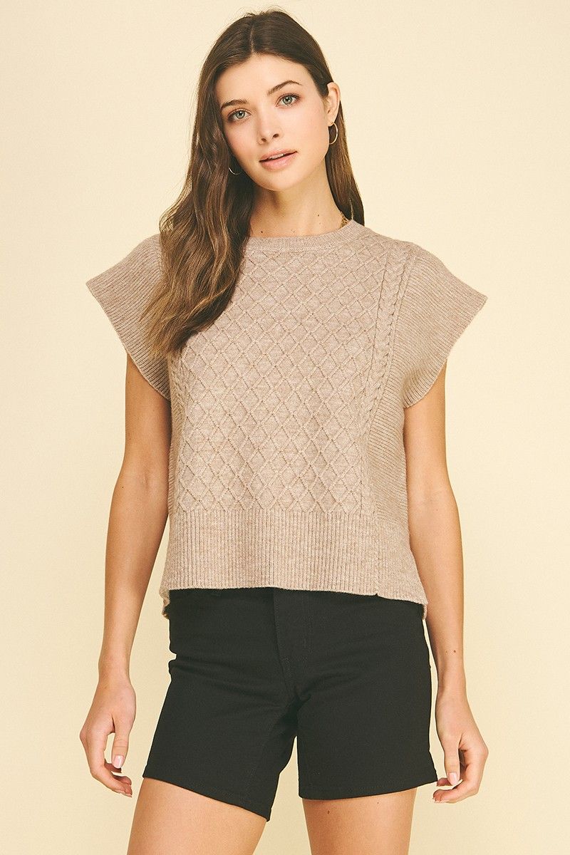 Autumn Harvest Cable Knit Sweater - Taupe