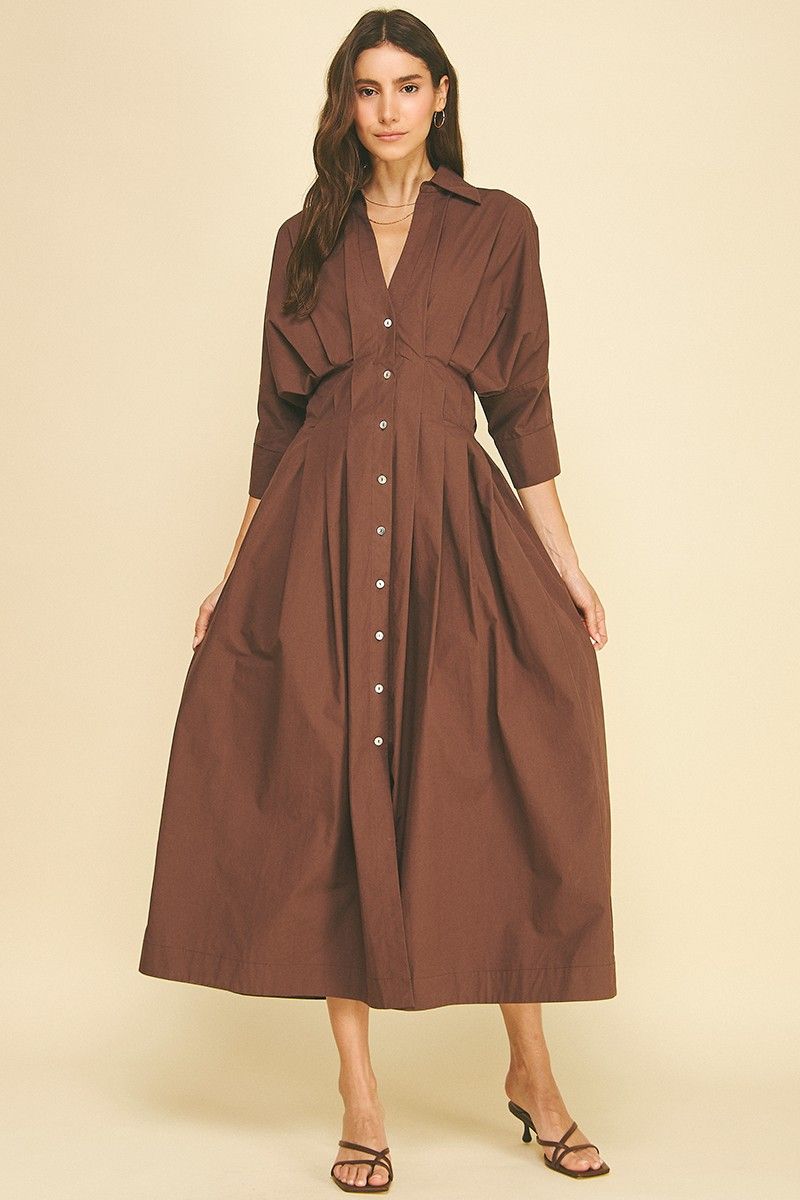Love You Mean It Button Midi Dress - Chocolate