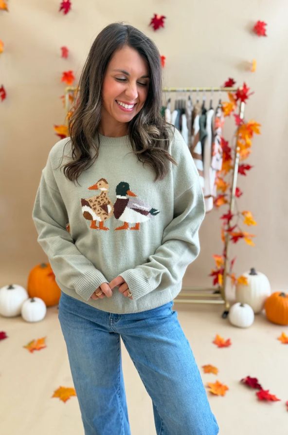 Double Duck Graphic Sweater - Dusty Green
