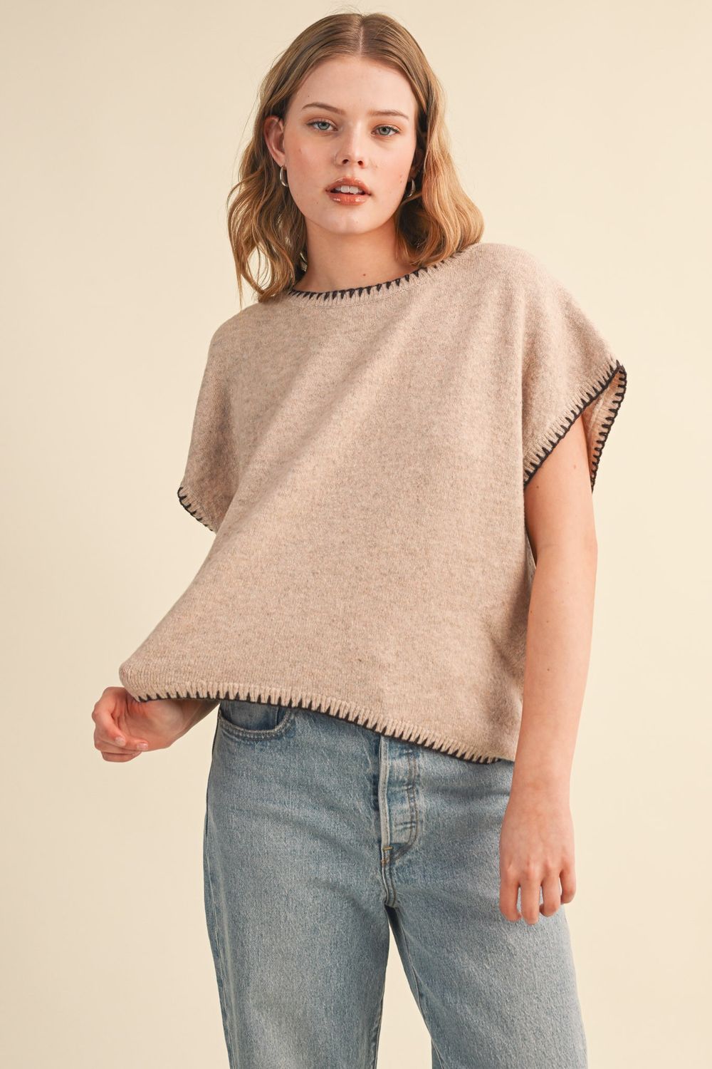 Harvest Hues Short Sleeve Top - Taupe Brown