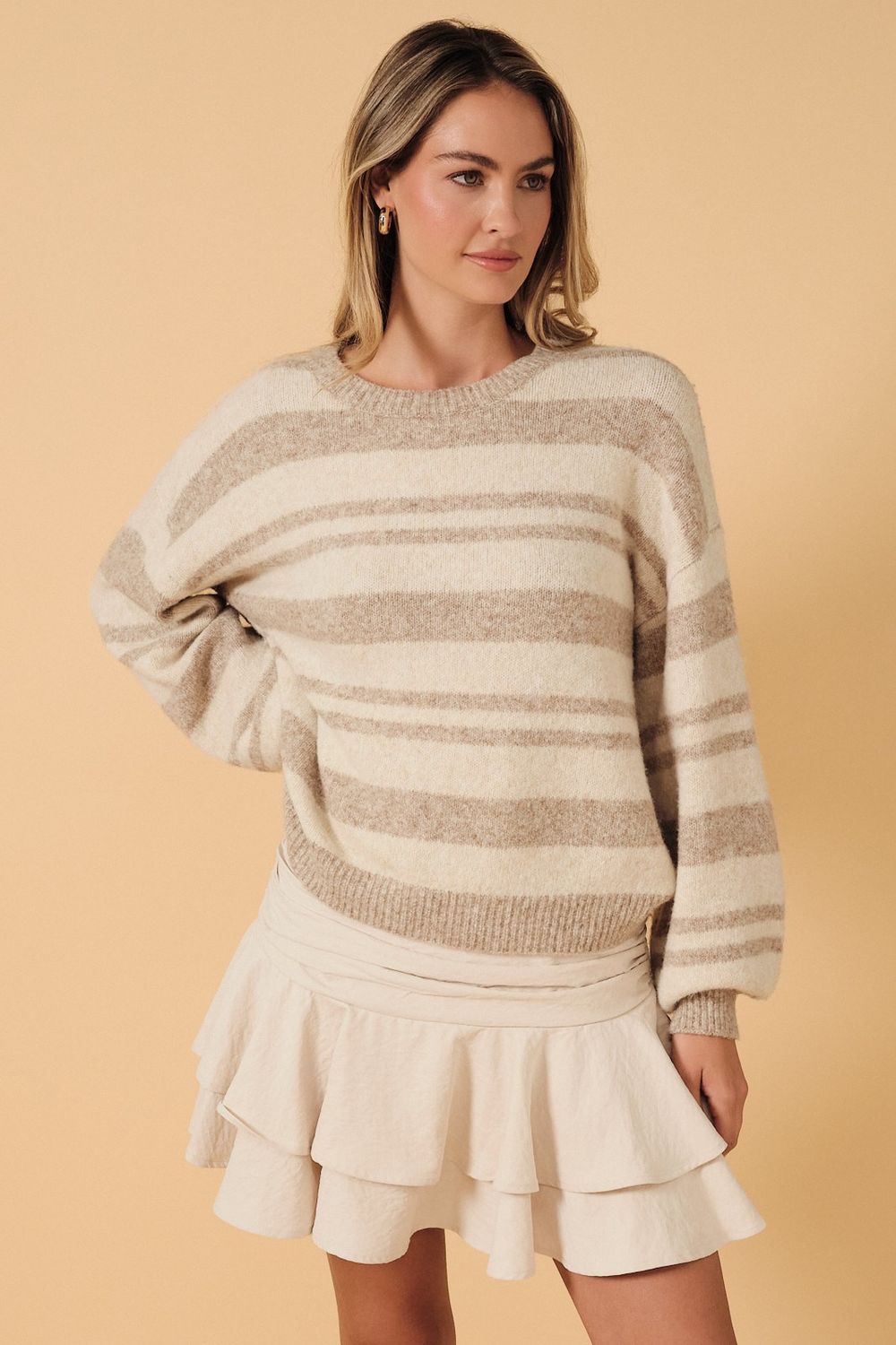 Your Place Striped Sweater - Taupe/ Cream
