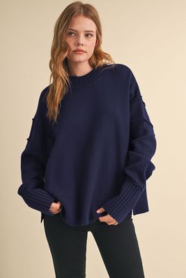 Country Cozy Long Sleeve Sweater - Navy