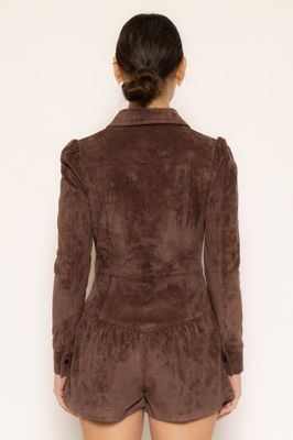 Pretty Little Secret Long Sleeve Romper - Brown
