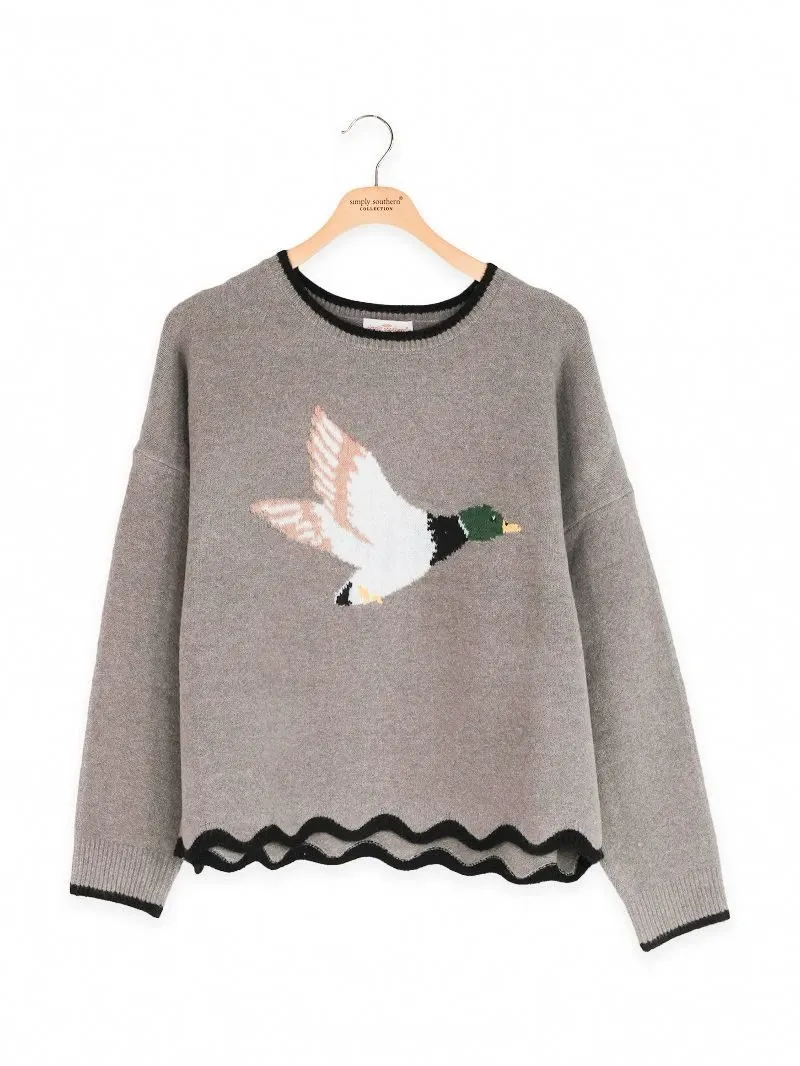 Rosalie Duck Long Sleeve Sweater - Grey