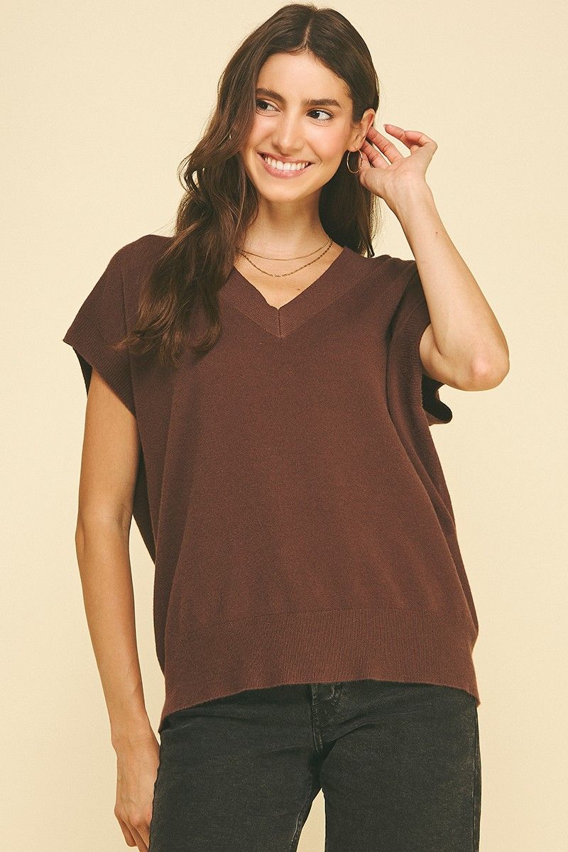 Over and Over Short Sleeve Knit Sweater - Espresso