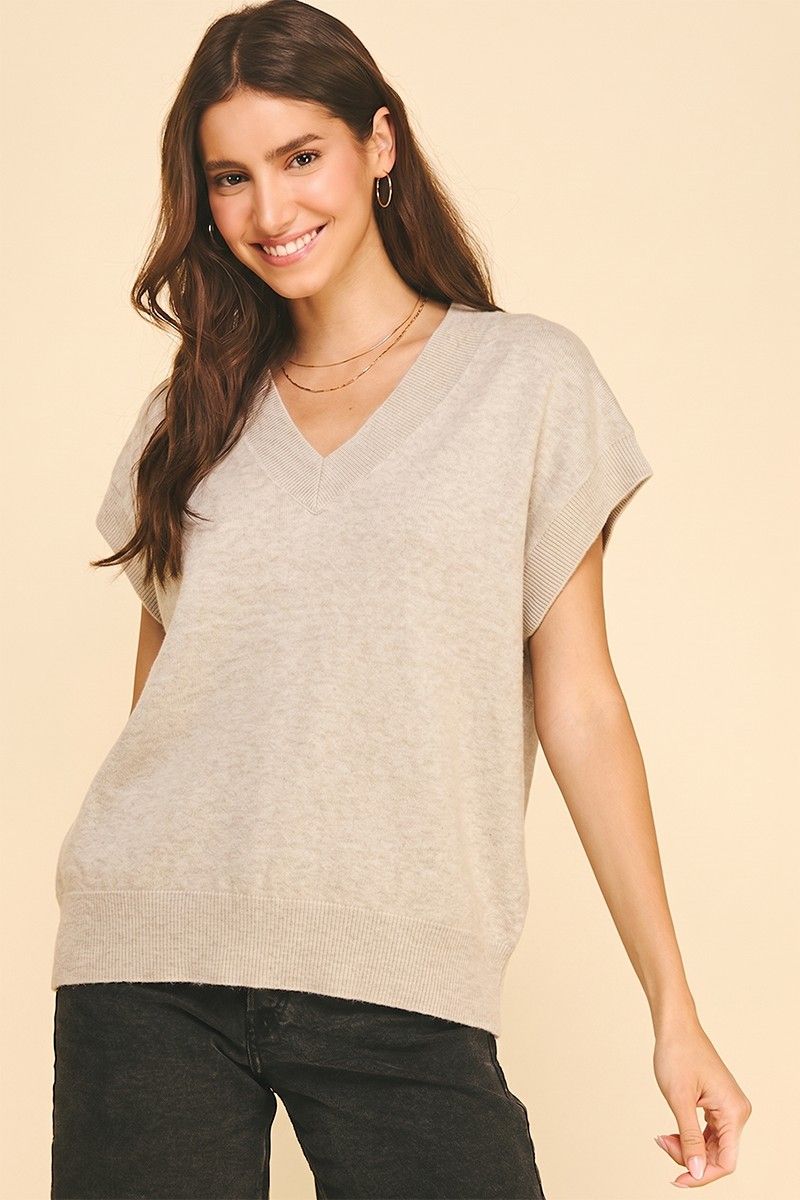 Over and Over Short Sleeve Knit Sweater - Oatmeal