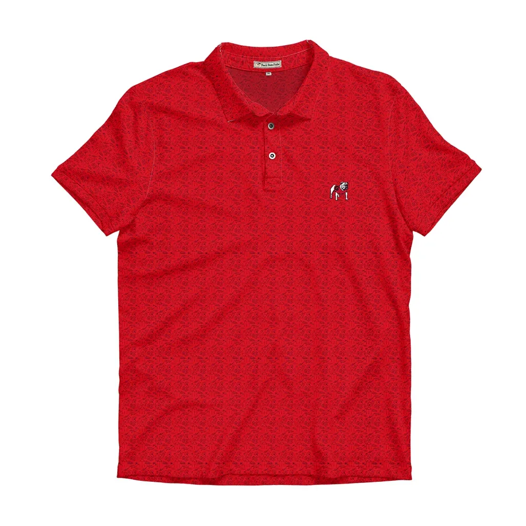 UGA Standing Dawg The Classic City Patterned Performance Polo - Red &amp; Black