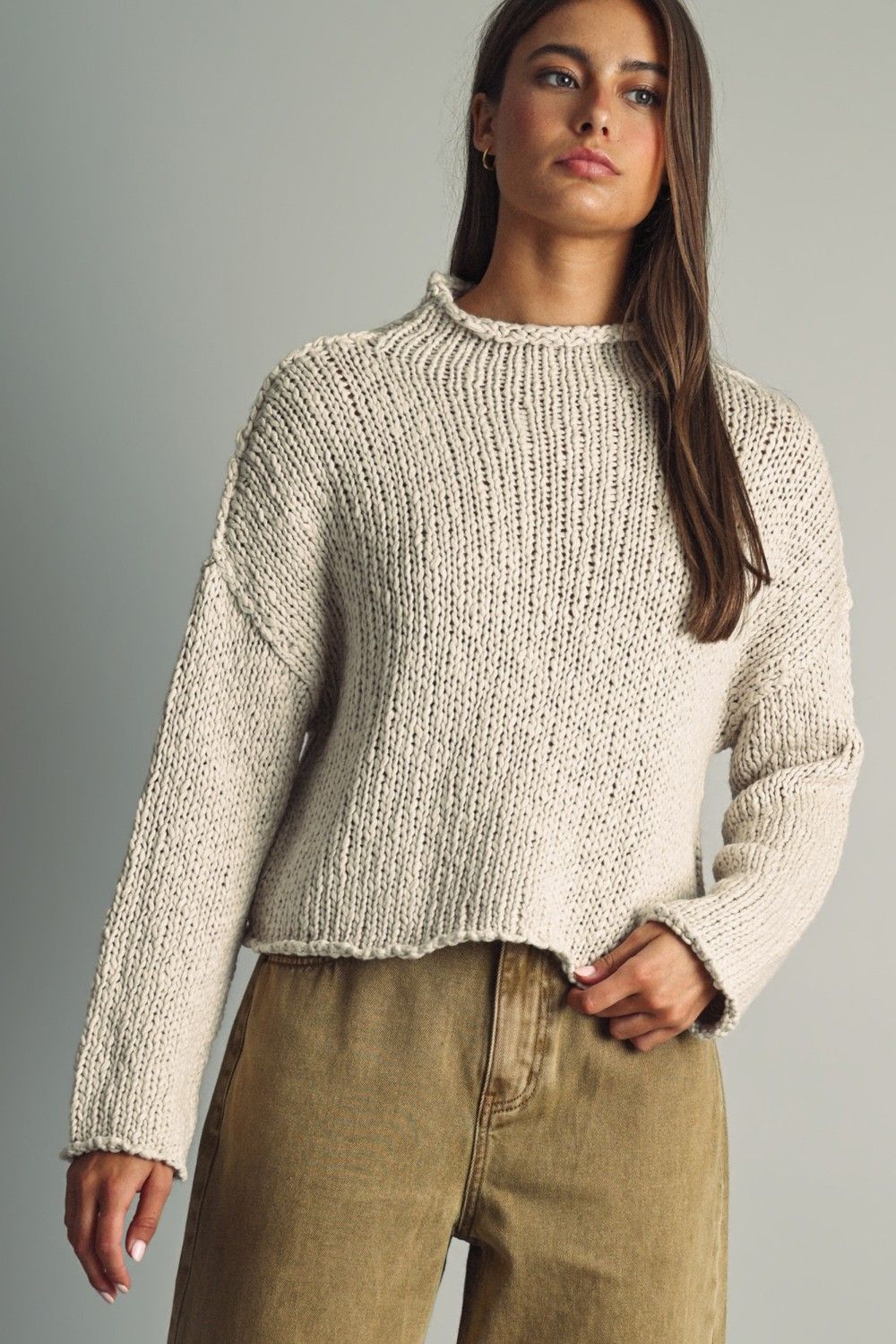 Roll Hem Sweater - White Tea