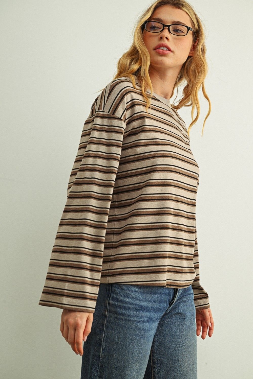 Naturally Yours Stripe Long Sleeve Top - Mocha/Black