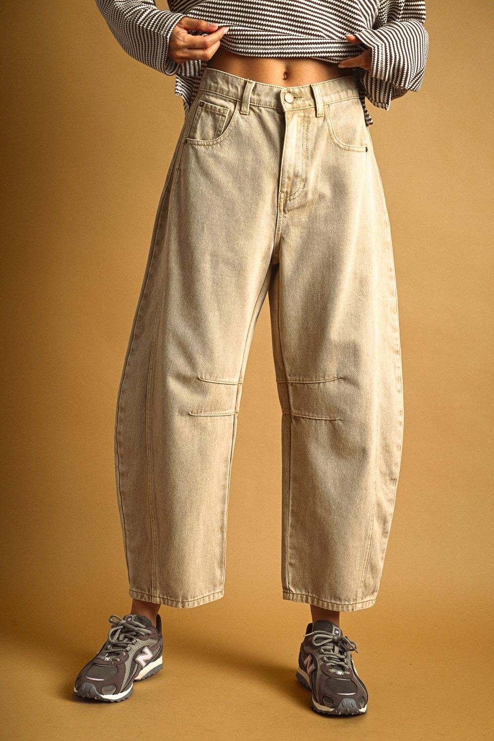 Barrel Cotton Pants - Beige