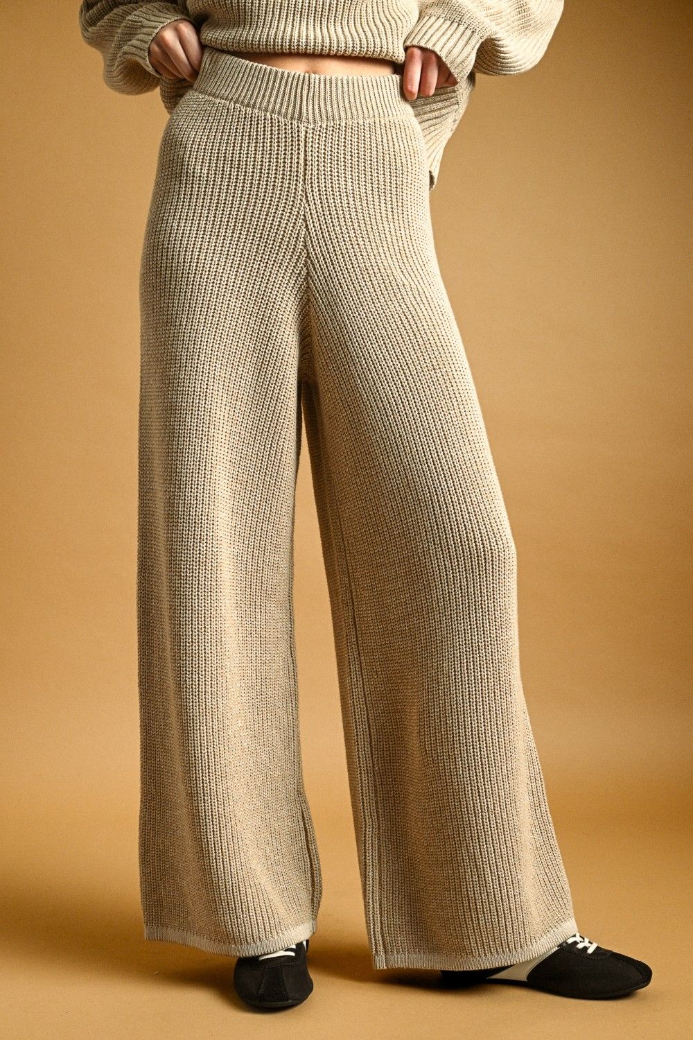 Stacy Two Toned Lounge Knit Pants - Beige