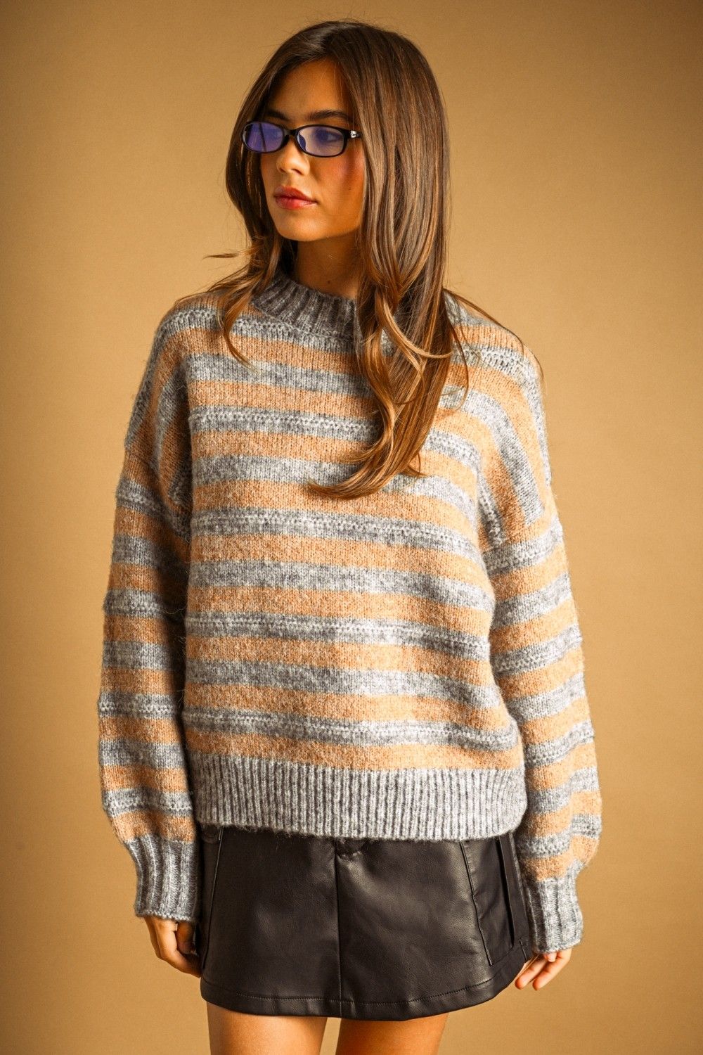 Day Dream Oversized Sweater - Orange Cream / Grey