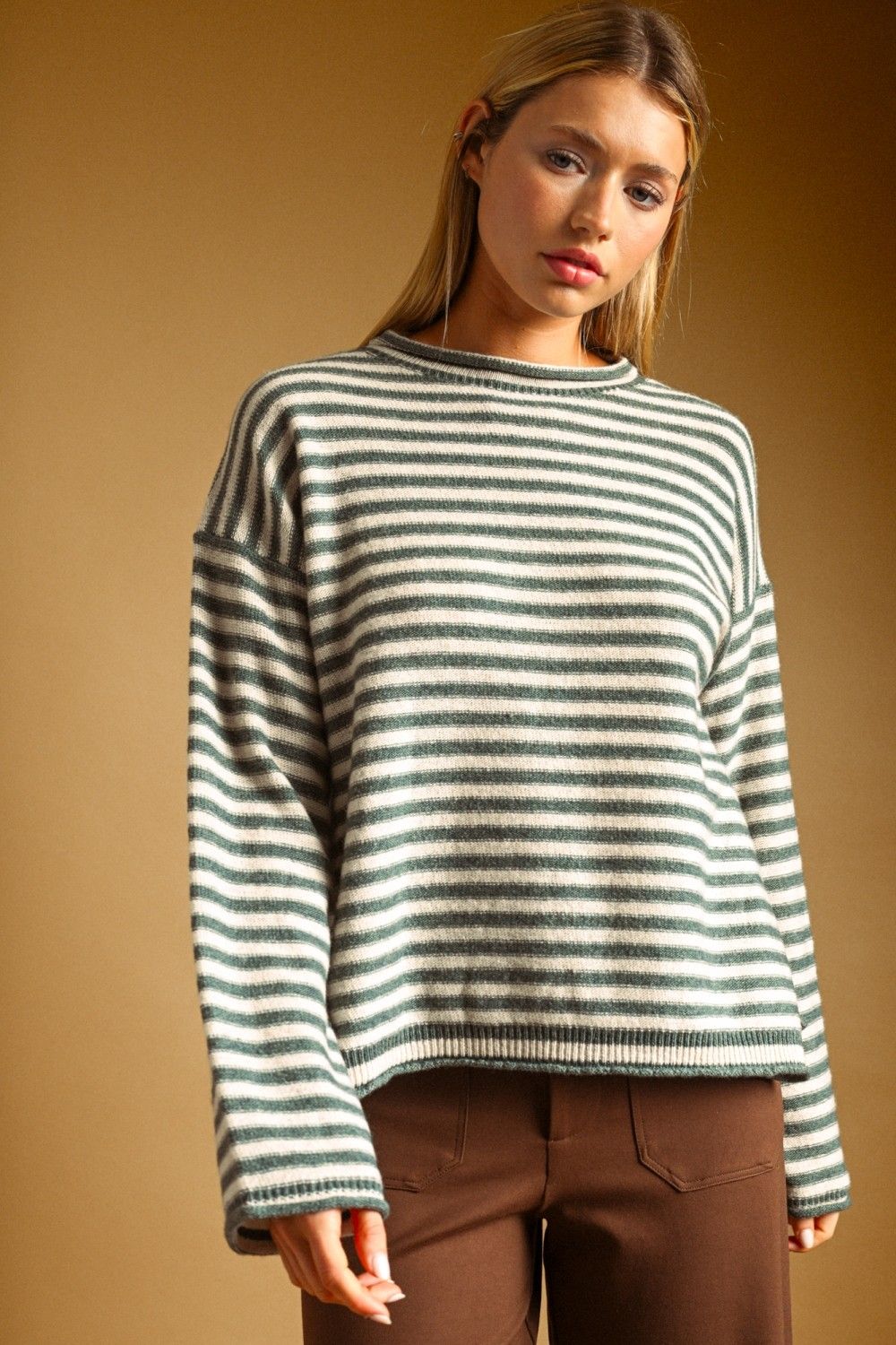 Everyday Stripped Long Sleeve Sweater - Jade
