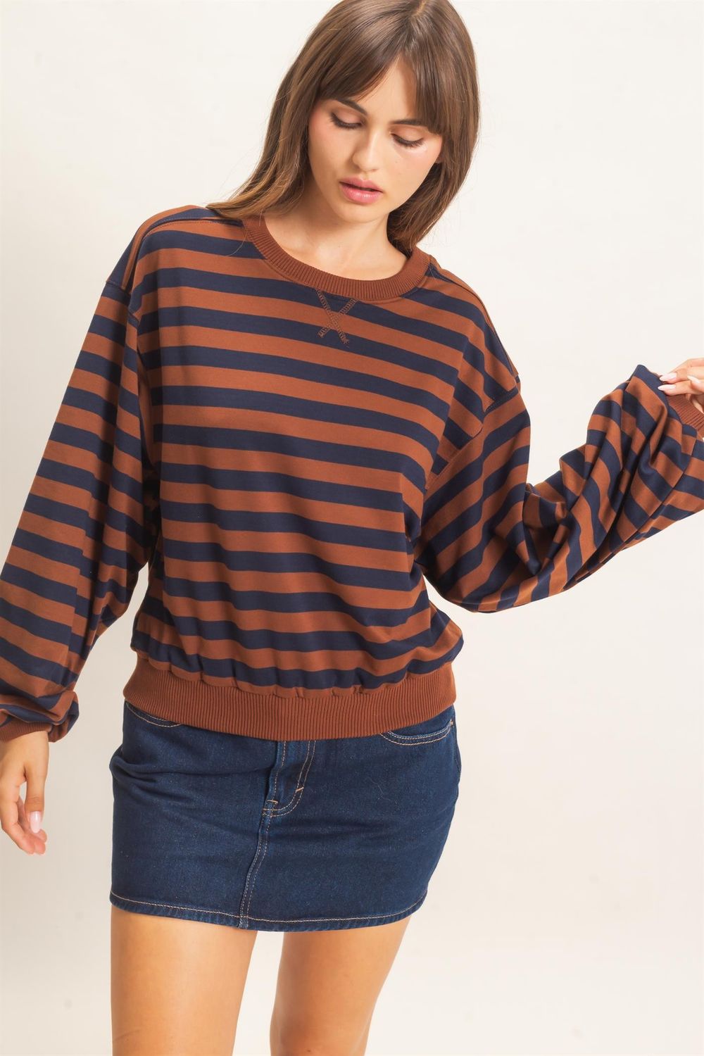 Strive For It Striped Sweatshirt - Brown