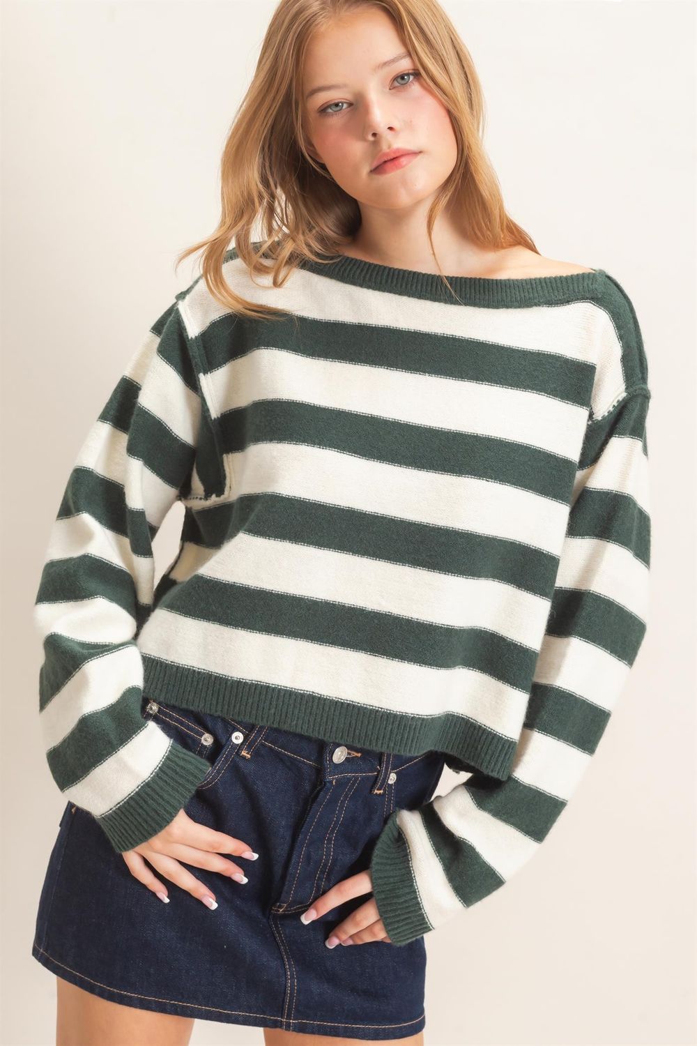 Hometown Love Striped Sweater - Hunter Green