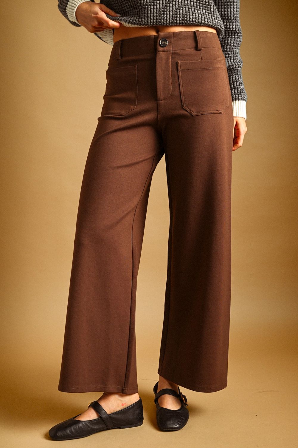 Maple Street Ponte Crop Pants - Brown