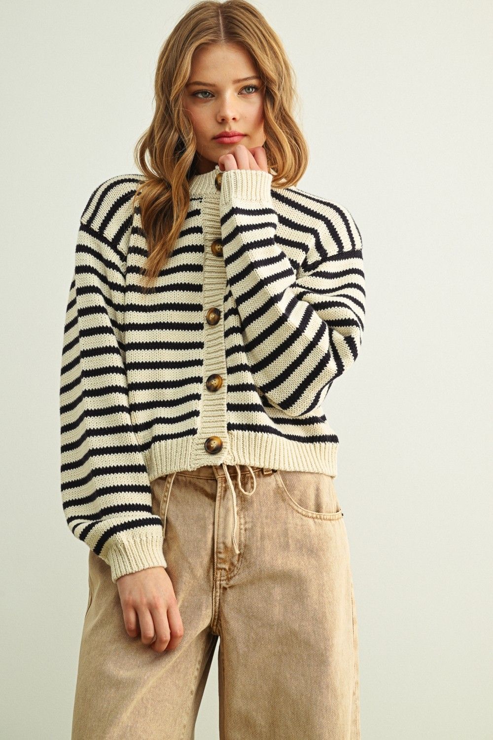 Pretty As Ever Striped Button Knitted Cardigan - Black/White