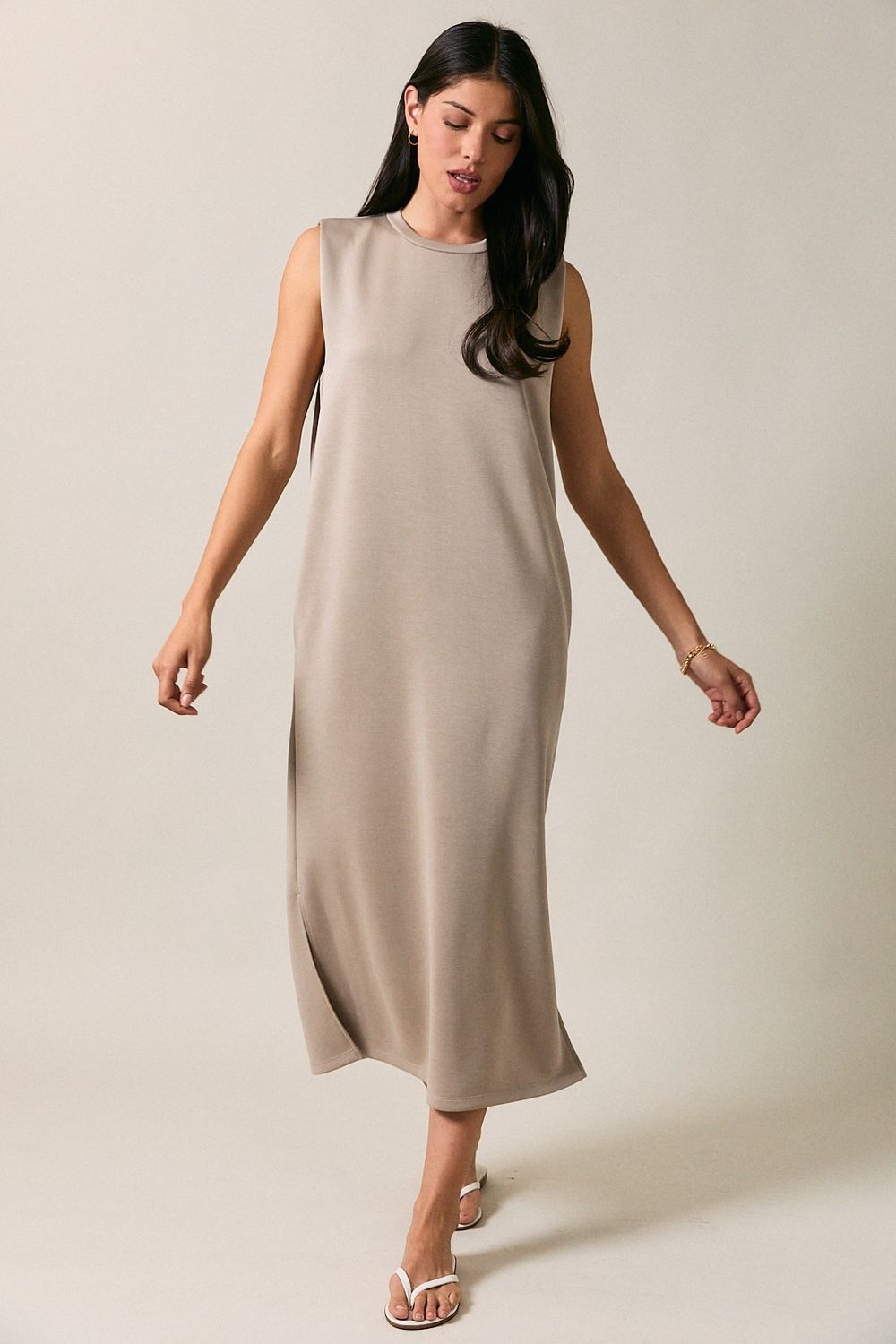 Sweet Song Sleeveless Midi Dress - Taupe