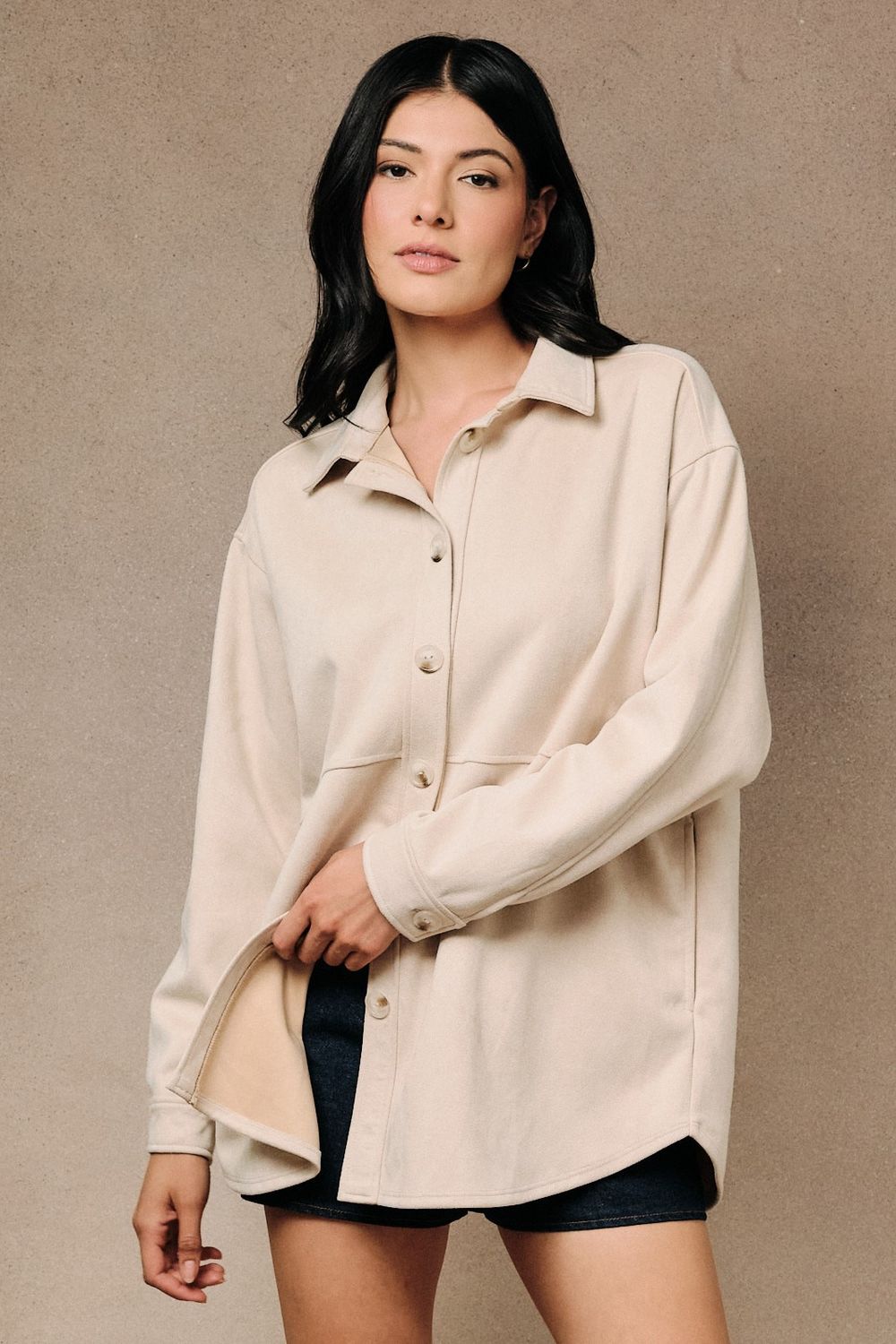 Fall Dreams Suede Button Shirt Jacket - Ecru