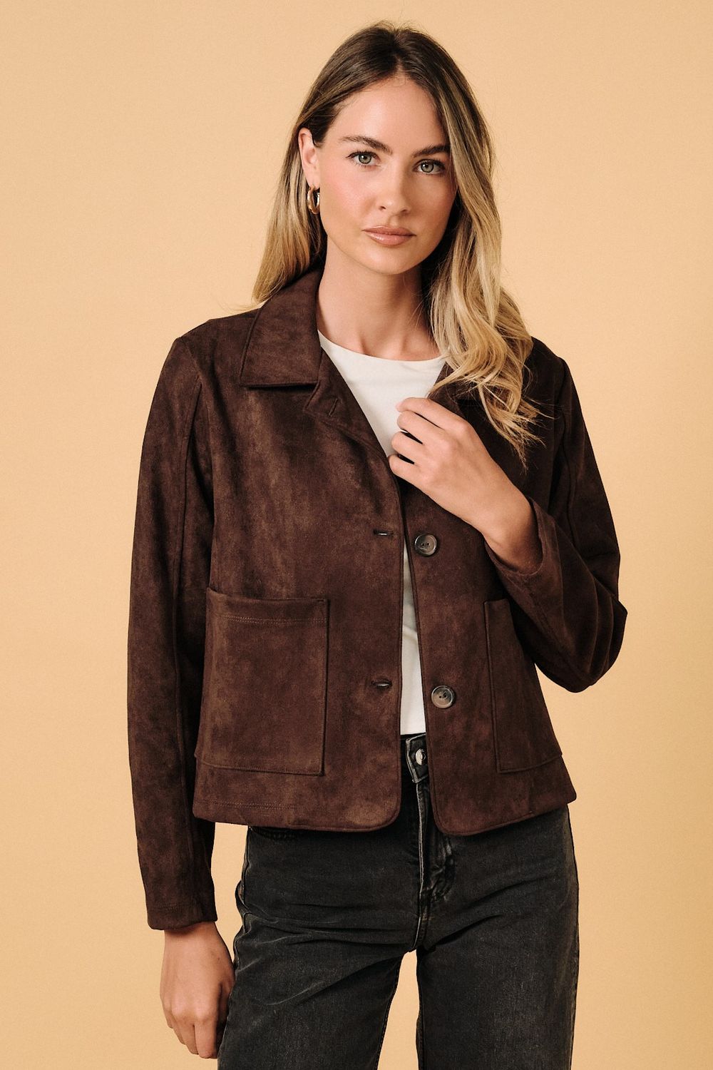City Charm Suede Jacket - Dark Brown
