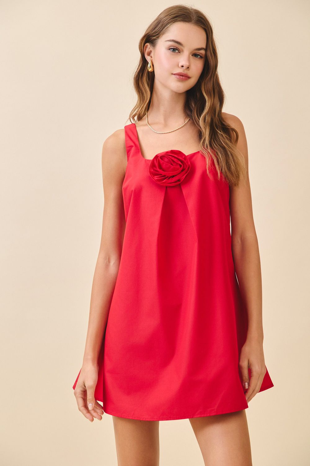 New Night Flower Detail Mini Dress - Red