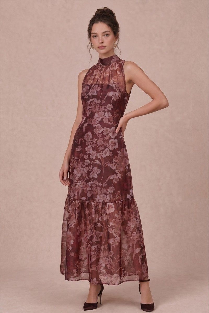 In Good Company Mock Neck Sleeveless Maxi Dress - Rust