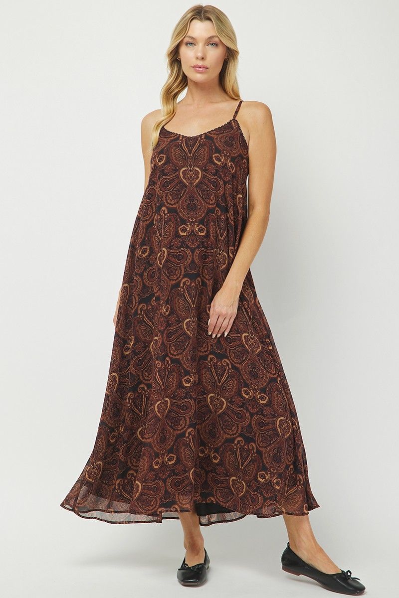 Chestnut Lane Short Sleeve Chiffon Maxi Dress - Brown Multi