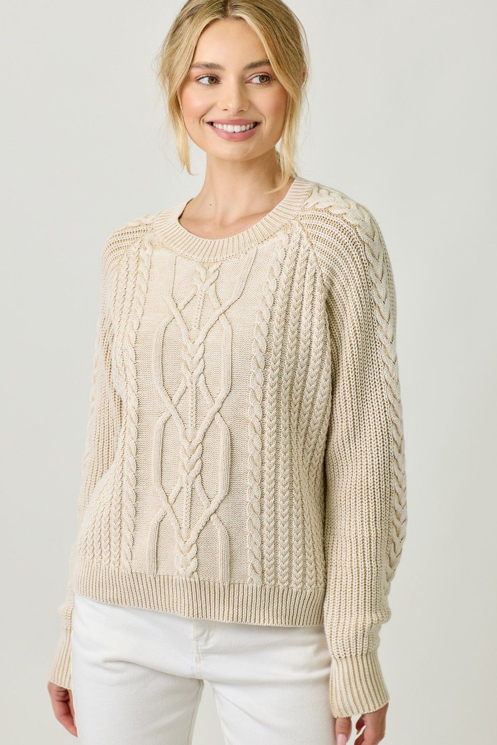 What You Want Cable Knit Sweater - Washed Almond