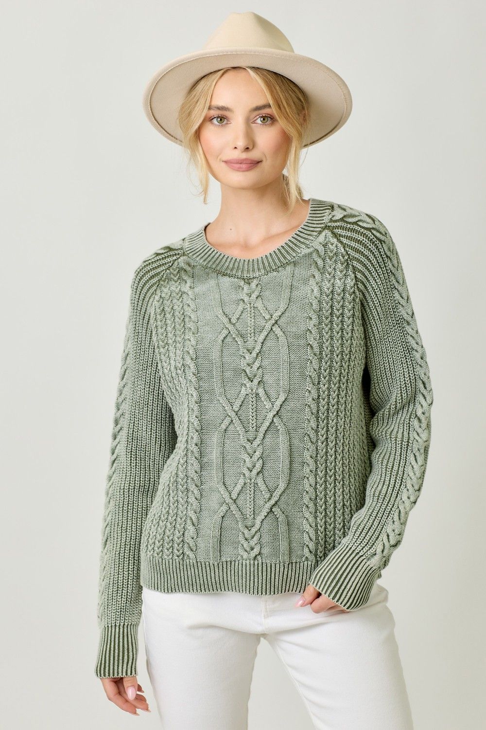 What You Want Cable Knit Sweater - Washed Sage