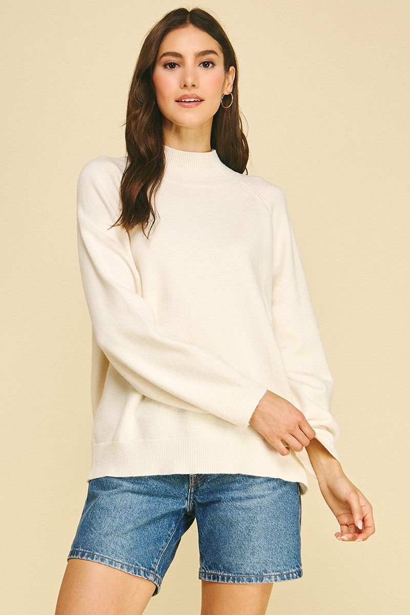 Raglan Mock Neck Knit Sweater - Ivory