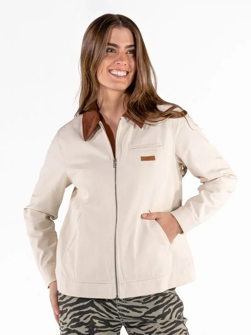 Women's Zip Canvas Jacket - Ivory