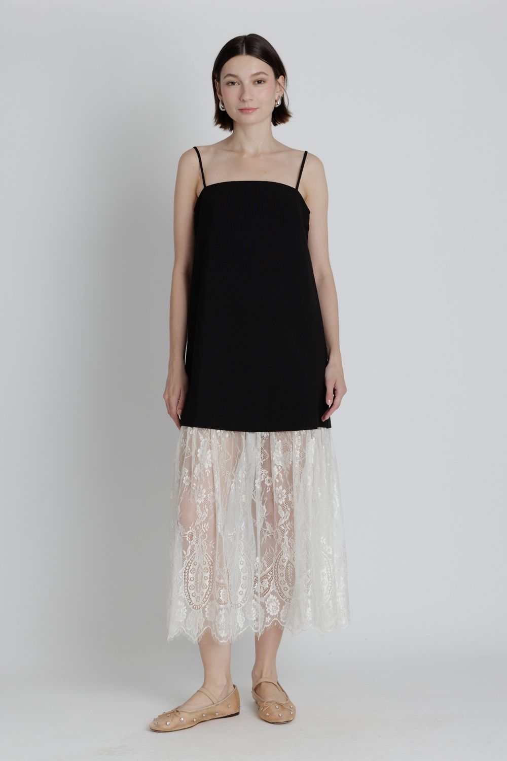 NIght on the Town Lace Trim Sleeveless Midi Dress - Black/White