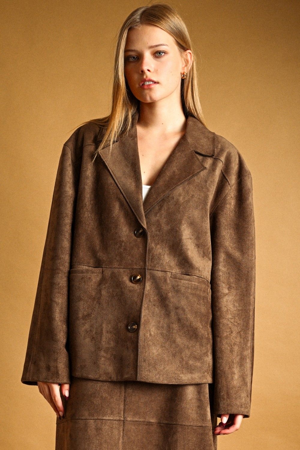 Power Move Suede Oversized Blazer - Brown