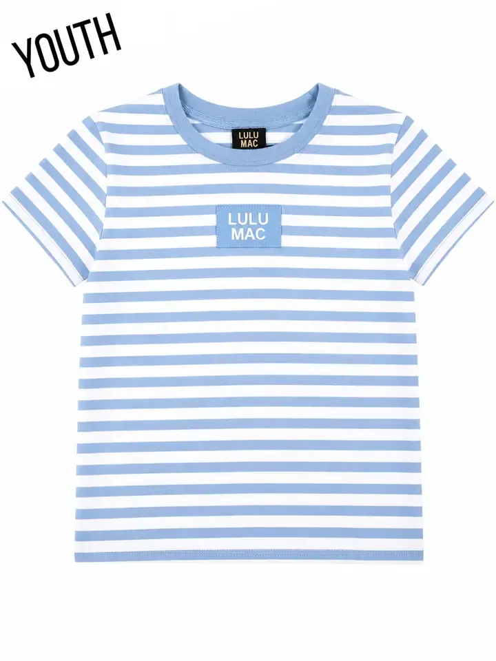 Lulu Mac Youth Monochrome Patch Short Sleeve Baby Doll Top - Light Blue